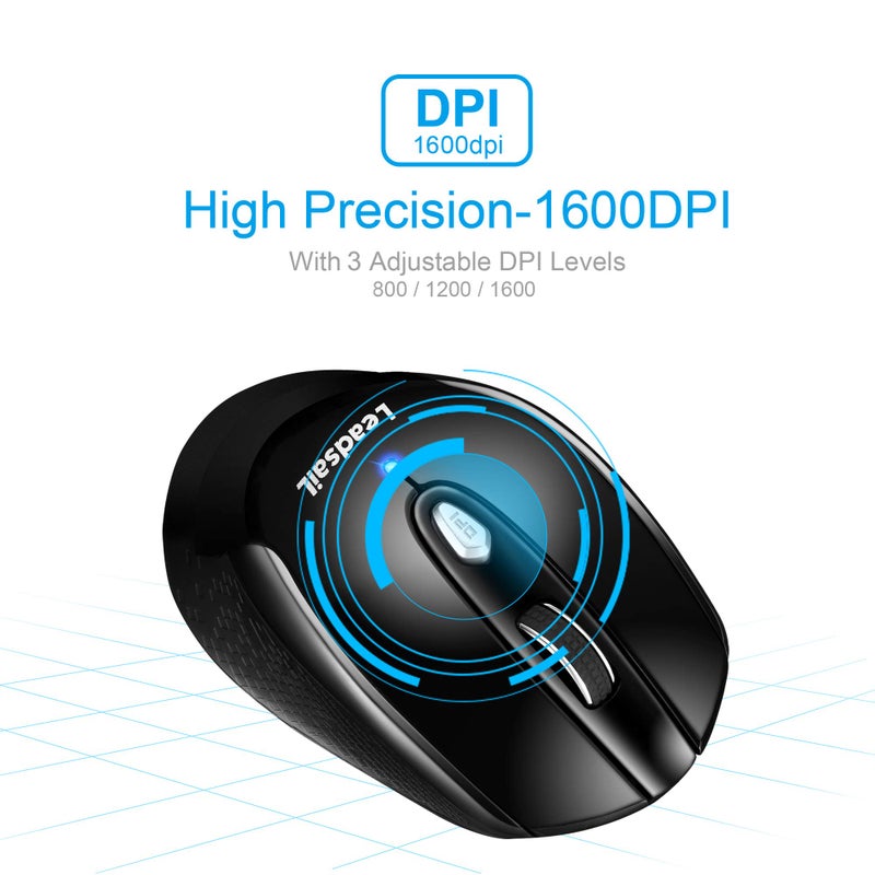 LeadsaiL ماوس لابتوب لاسلكي من ليدسيل، 2.4G نحيف محمول، أقل ضوضاء، 6 أزرار، USB لويندوز/ماك/لابتوبات - Image 4